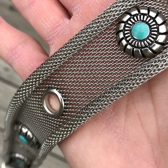 Vintage Donna Katz Silver Mesh Turquoise Belt Small Southwestern Western - Picture 6 of 9